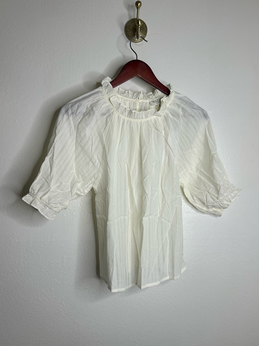 NWT Nation LA 100% Cotton Whitney Ruffle Short Sleeve Top in Porcelain